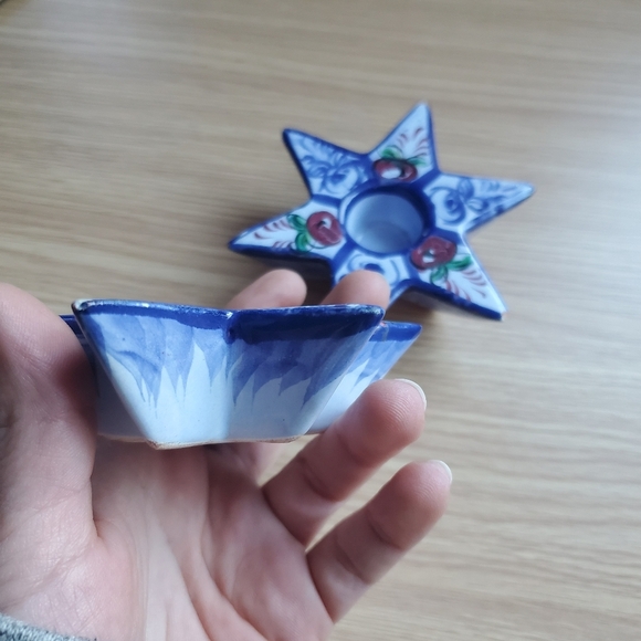 Handmade star shaped floral painted candle‎ holder set of two - Picture 6 of 7